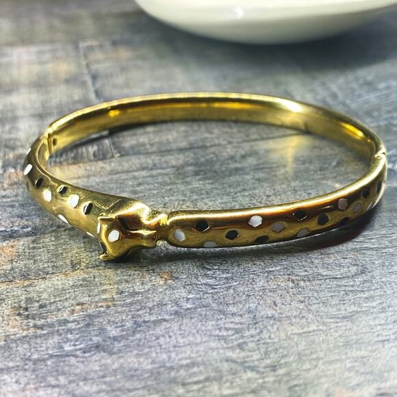 NEW Spotted Leopard Gold Bangle Bracelet - Picture 9 of 15